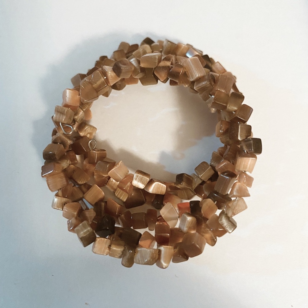 Elegant Brown Chip Catseye Beaded Wrap Bracelet